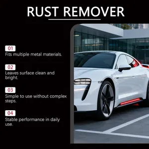 Graphic detail showing the 4 benefits of a rust remover spray for high-end metal cars