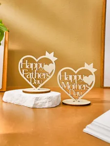 Detailed macro view of laser-cut wooden heart plaques for Mother's and Father's Day