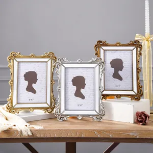 Verzierte Fotorahmen aus Kunstharz im europäischen Stil, Gold und Silber für 5x7 Zoll Fotos
