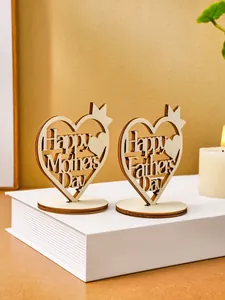 Detailed view of heart-shaped laser-cut wooden ornaments for Mother's and Father's Day