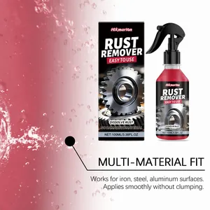 Detail view of Hikmarion rust remover spray bottle and box for metal surface cleaning