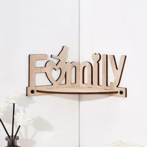 Creative Paulownia Wood Family Letter Wall Corner Shelf Hollow Out Heart Bird Floating Shelf Hanging Decoration Display Rack