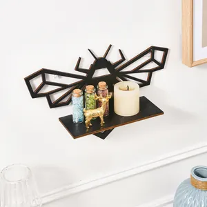 Elegant modern geometric bee-shaped wooden wall shelf for home decor and storage