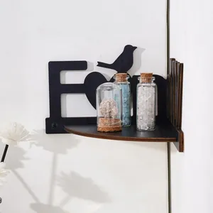 Minimalist black wooden Family letter wall corner shelf for home decor and display
