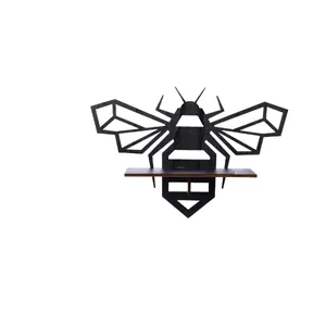 Modern geometric black wooden bee wall shelf for home decor storage and display