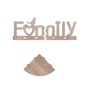 Minimalist wooden wall shelf with Family letter cutout and bird heart design