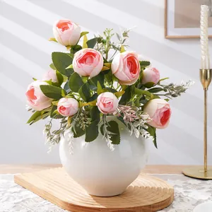 Elegante Ramo de Peonías Artificiales Multicabezal Arreglo de Flores de Seda de Poliéster Para Sala de Estar Decoración Floral Moderna