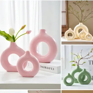 Nordic minimalistische O-vormige keramische vazen voor moderne woonkamer decoratie