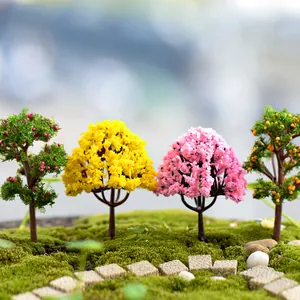 8Pcs Mini Artificial Trees Micro Landscape Decor Simulation Sakura Coconut Fruit Tree DIY Sand Table Model Plastic Resin Ornaments