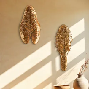 Ensemble de décoration murale en résine dorée antique en forme de feuilles tropicales