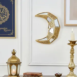 Décoration murale en forme de croissant de lune doré vintage avec inserts de miroirs