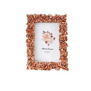 Vintage rose gold resin photo frame with 3D rose carvings for 5x7 pictures