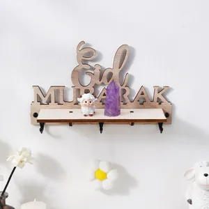 Étagère murale décorative en bois Eid Mubarak avec crochets pour décoration et clés