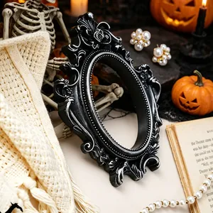 Mini cadre photo ovale gothique noir et argent pour la photographie de bijoux d'Halloween