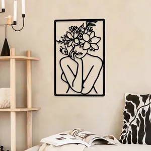 Abstrakte Frau mit Blumen Metall Wandkunst Deko in modernem minimalistischem Schlafzimmer