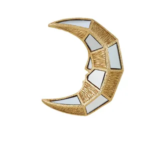 Décoration murale élégante en croissant de lune doré avec cadre en résine miroir pour maison