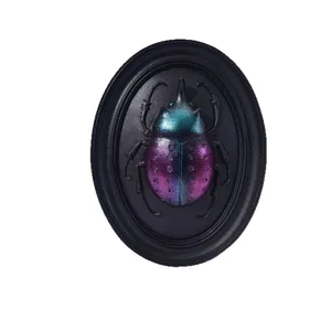 Vintage iridescent beetle resin wall plaque with 3D relief for gothic home decor