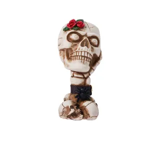 Vintage gothic skull makeup brush holder with red roses and spider for desktop decor