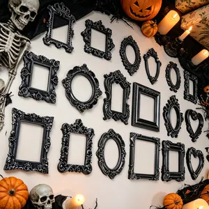 Mini Cadre Photo Gothique Rétro en Résine Noir Argent Vieilli Relief Baroque Accessoires Photographie Bijoux Décoration Halloween Maison