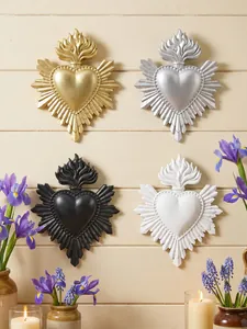 Vintage heilig hart wanddecoratie in goud zilver zwart en wit hars voor interieur