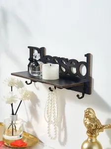 Mensola da muro decorativa in legno nero con scritta Blessed e ganci per la casa
