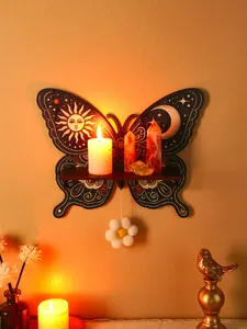 Wandregal Schmetterling aus Holz mit Sonnen- und Mond-Druck für die Heimdekoration