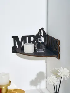 Creative wooden wedding corner shelf with MR and MRS cutout design for home and party decor.