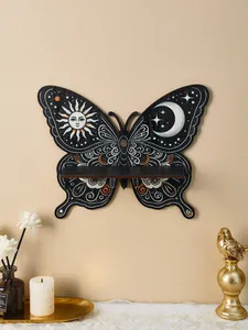 Schmetterling Wandregal aus Holz mit Sonne und Mond Aufdruck für Heimdeko