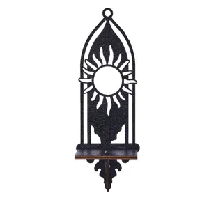 Mensola da parete nera in legno con sole e luna per decorazioni fai da te