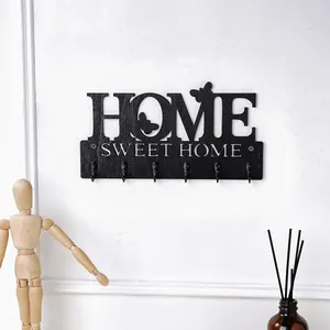 Dekorative schwarze Home Sweet Home Wandgarderobe mit sechs Haken für den Flurbereich