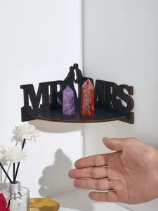 Wooden wedding corner shelf with couple silhouette and crystals for home decor display.