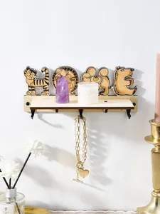 Estante de pared de madera con forma de animales y ganchos, ideal para decorar y organizar