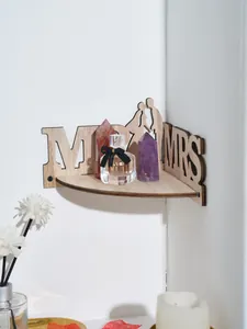 Wooden corner shelf for wedding decor, MR and MRS wall mounted floating shelf display.