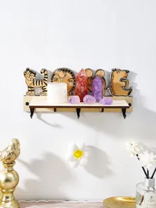 Estante de pared de madera con tema de animales y diseño 'HOME' para velas y cristales