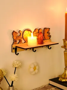Estante de pared rústico de madera con diseño de animales, letras HOME y ganchos de colgar