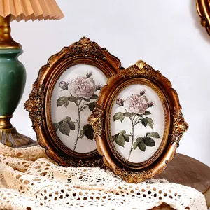 Vintage European style bronze resin photo frames with ornate floral carvings
