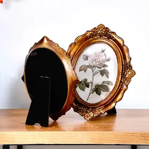 Vintage European style bronze ornate resin oval photo frame with floral relief for home decor