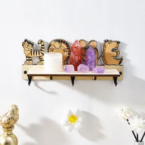 Estante de pared decorativo de madera con animales y letras HOME para dormitorio