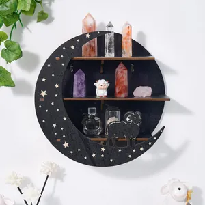 Round Wooden Wall Shelf Moon Cat Sheep Decorative Storage Rack Modern Minimalist Home Hanging Organizer Shelf