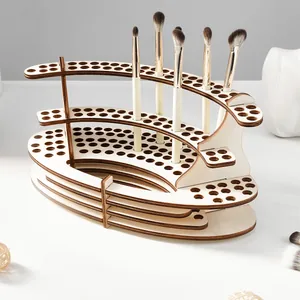 Portabrochas de maquillaje de madera de varios niveles y organizador de mesa moderno