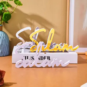 Adorno de mesa moderno con letras Salam en PVC blanco y dorado para el hogar decor
