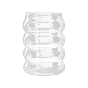 Transparente Glasvase mit einzigartigem Wellendesign, ideal fur Heimdekoration und Blumen.
