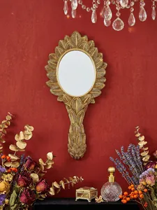 Elegant French vintage gold leaf resin wall mirror with an ornate oval frame for room decor