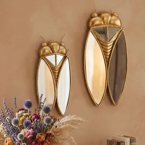 Espejo de Pared con Forma de Cigarra Dorada de Lujo Ligero Espejo Decorativo de Resina Para Sala de Estar
