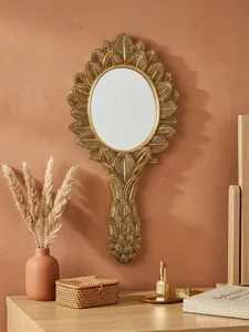 Elegant vintage gold leaf-patterned resin oval wall mirror for bohemian home decor