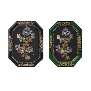 European vintage octagonal resin photo frame with golden floral patterns for home decor