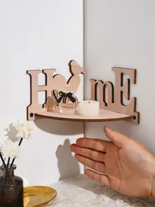 Decorative wooden corner wall shelf with HOME bird cutout design for creative storage