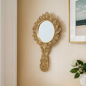 Elegant French vintage style gold leaf resin oval wall mirror for home vanity decor