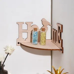 Creative wooden corner shelf with Home letters and bird design for home decor