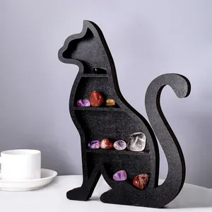 Kreatives schwarzes katzenförmiges Holzregal für Kristalle und Wanddekoration